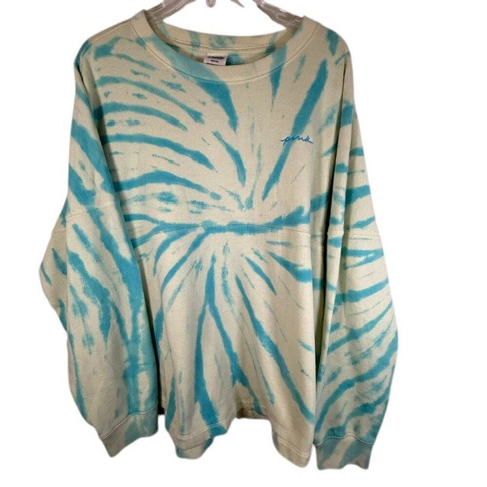 Victoria Secret Pink Tie Dyed Oversized Sweatshirt  Turquoise- Womens Size M